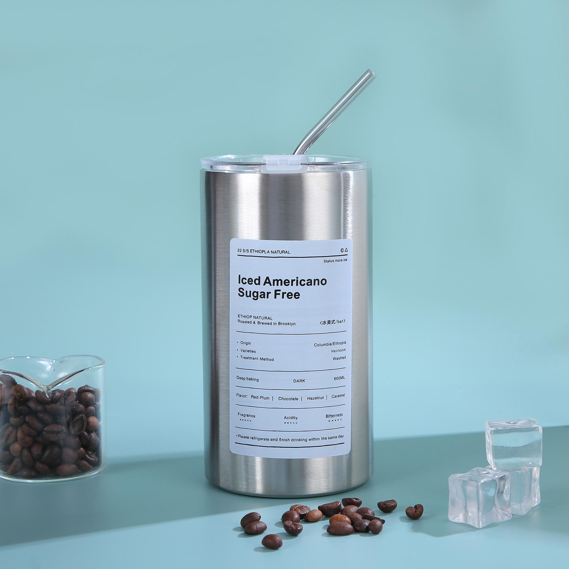 600ml Portable Ice American Coffee Mug Water Bottle Stainless Steel Coffee Cup Thermos Vacuum Flasks Cup Hot and Cold Cup 600ml