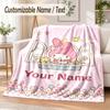My Melody Custom Name Flannel Throw Blanket Soft Warm for Sofa Bed Indoor Home Use