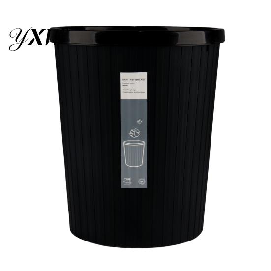 Trash Bin Garbage with Pressure Ring No Lid Space-Saving Plastic Kitchen Waste Container Bathroom Living Room Striped Can for Daily Life