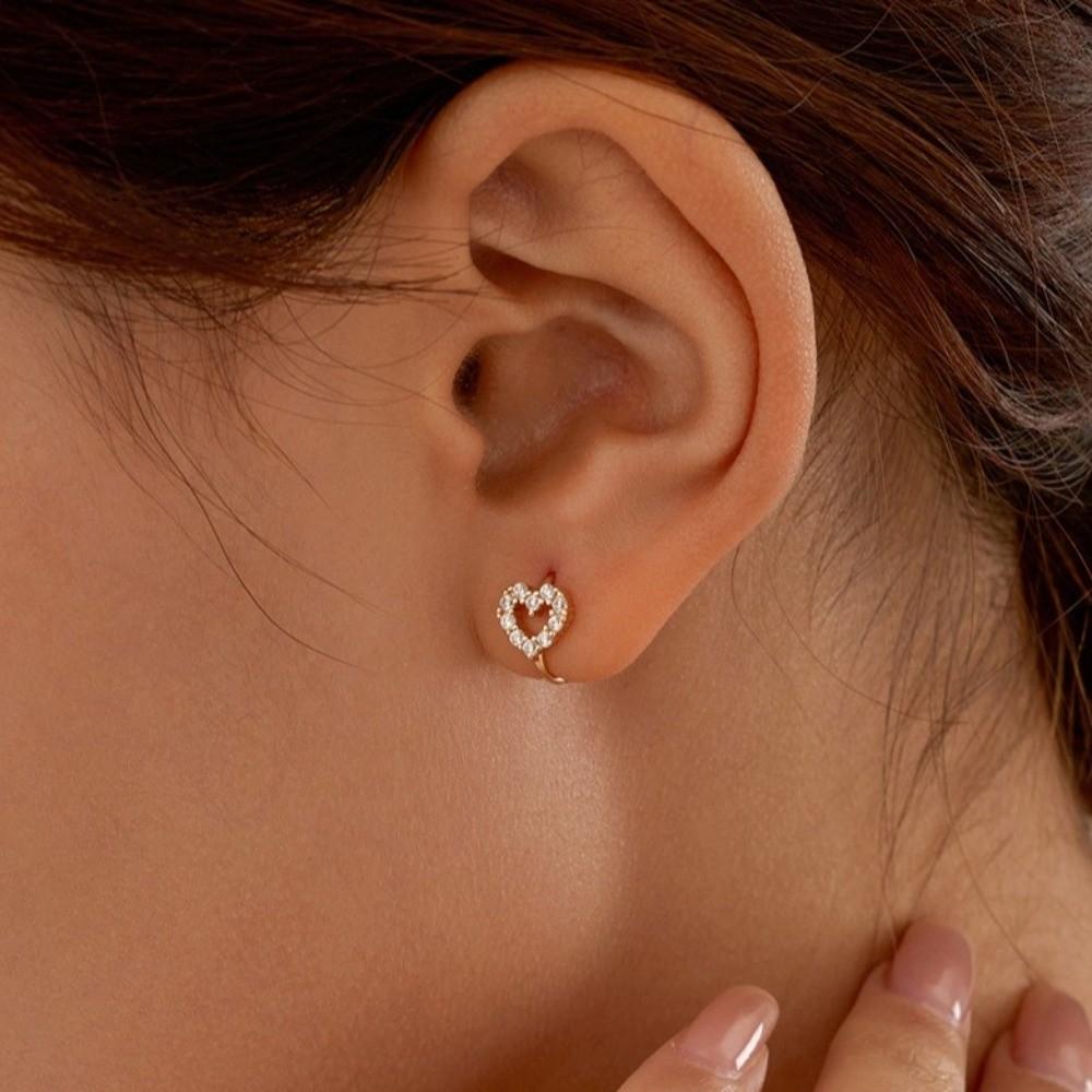 Sparkling Rhinestone Hoop Earrings Mini Ear Buckle Sweet Heart Stud Earrings  Jewelry
