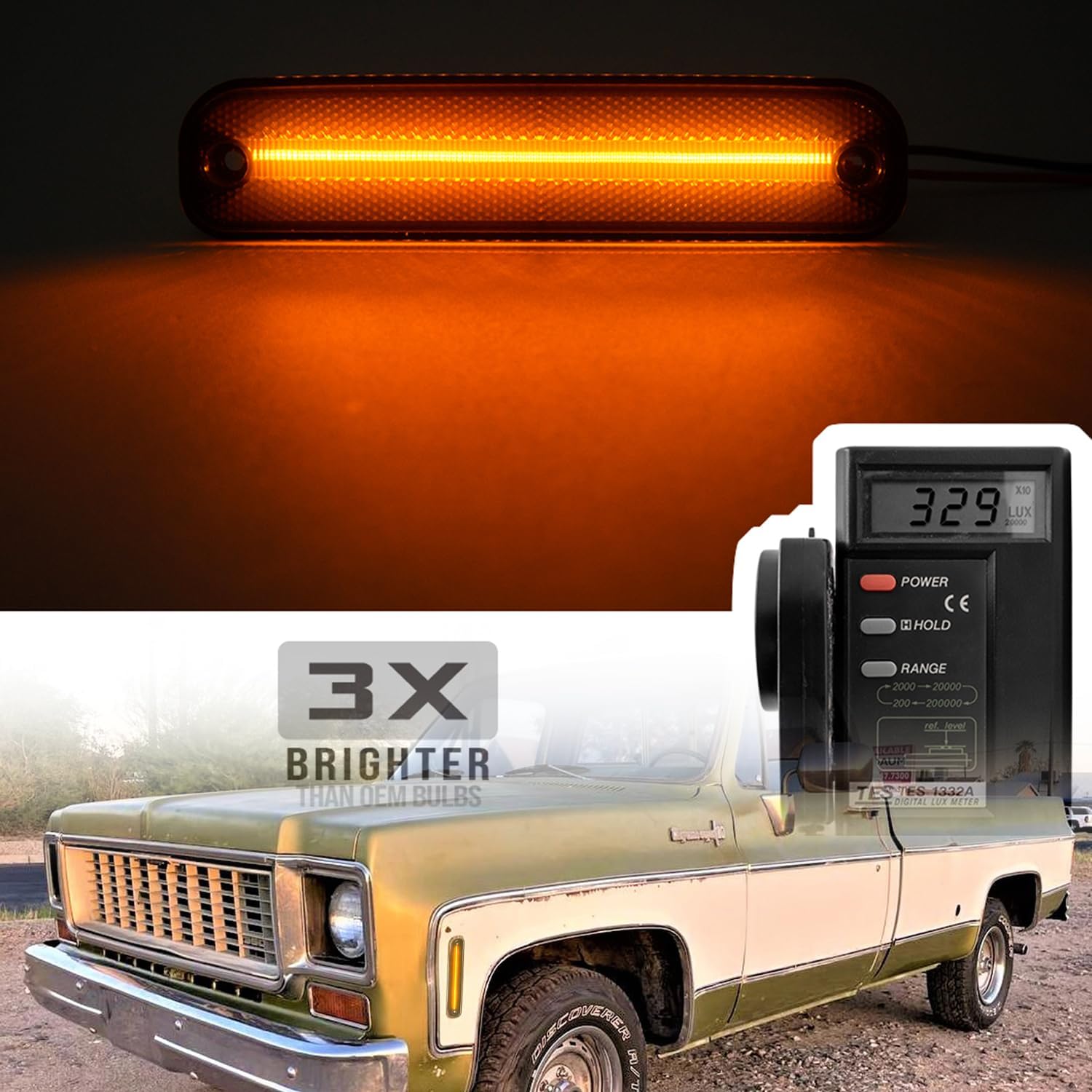 

LED Side Marker Lights for 1973-1980 GMC Chevy C/K Series Pickup Trucks, K5 Blazer, Suburban - Amber Front Bumper Side Marker Repeater Lamp Kit LH RH