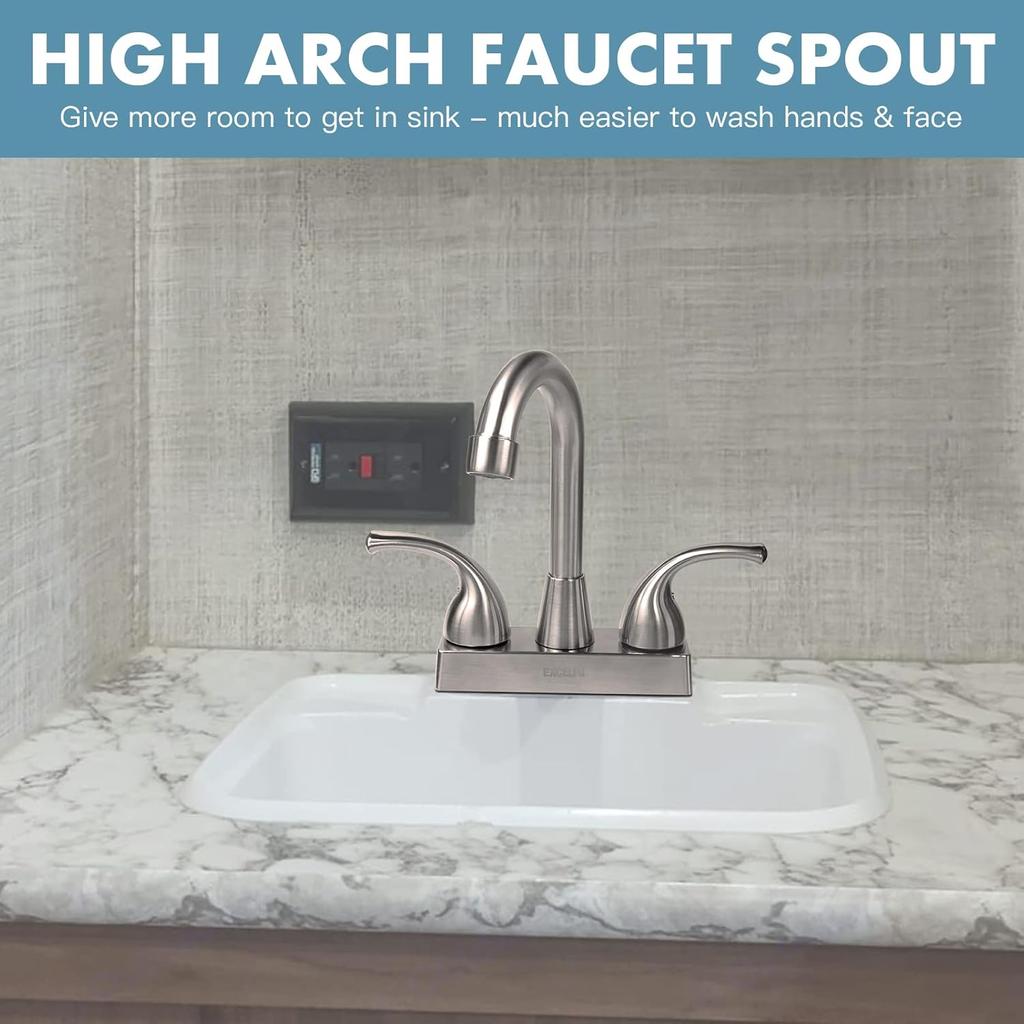 RV Bathroom Faucet, 4 Inch RV Bathroom Sink Faucet Replacement For Campers, Motorhome, Travel Trailer, Boat With Classical Lever Handles And 6-Inch
