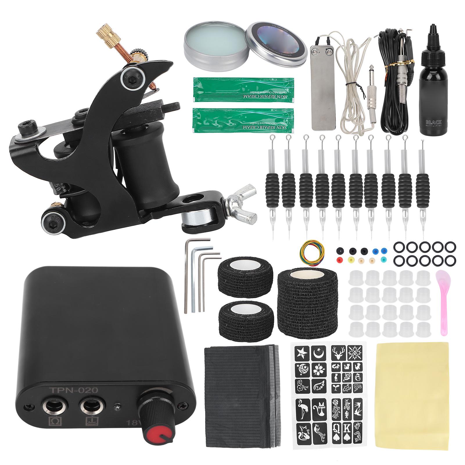 

Набор тату-машинок с катушками, блок питания, тренировочная кожа, трафареты для тату, набор инструментов для татуировщика-новичка US Plug