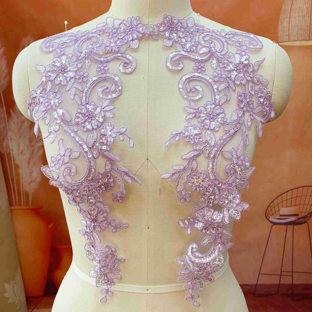

2Pcs/Set Polyester Sequin Embroidery Applique Sequined Embroidery Lace Tulle Flower Patch Collar Fabric Flower Applique Patch фіолетовий