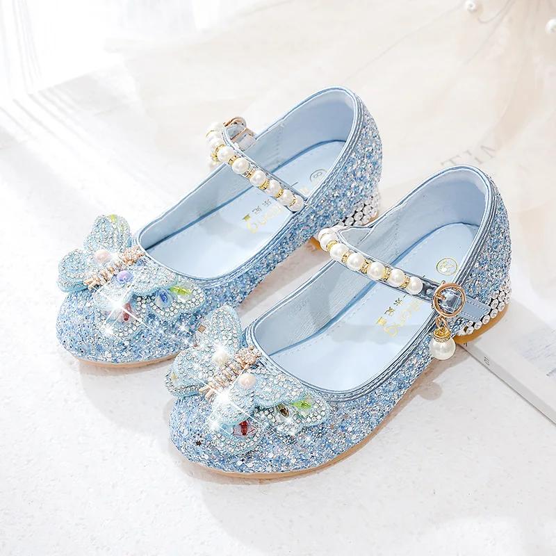 

Princess Shoes for Girls Kids Casual Glitter High Heel Leather Shoes Spring Autumn Fashion Sequins Children Wedding Single Shoes 23