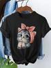 Kawaii Cat  With Bow Retro 90s Girl  Harajuku 90s Unisex T Shirt Cartoon Graphic Ladies Tshirt Casual Unisex Shirt Tee Shirt
