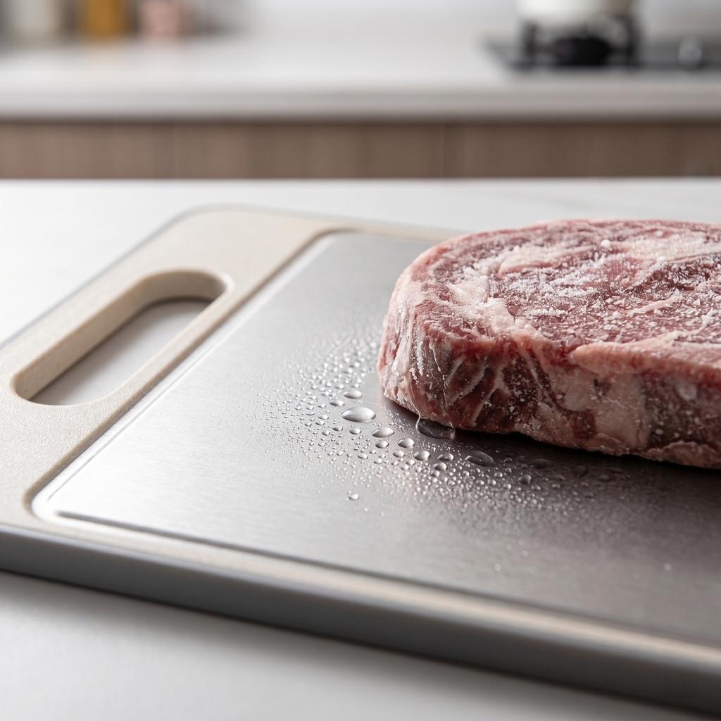 Double Sided Fast Defrosting Cutting Board with Integrated Knife Sharpener and Grinding Area for Kitchen Use