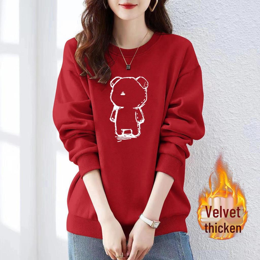 Brand Counter Women's 100% Cotton Fleece-Lined Sweatshirt - New Autumn/Winter Loose, Thickened Jacket, Trendy Minimalist Style.