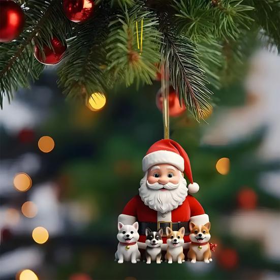 Christmas Ornaments for Tree Acrylic Cartoon Animal Car Rear Mirror Hanging Charm 2D Flat Cat/Dog/Bear/Rabbit Pendant for Tree Auto Interior Accessory