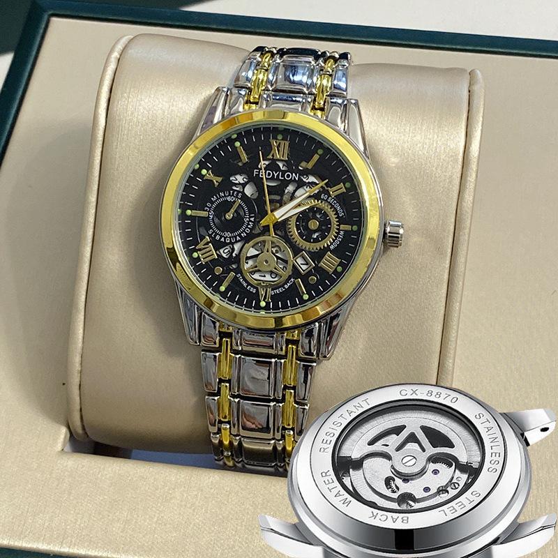 Ceas mecanic Tourbillon complet automat, nemecanic, ceas bărbătesc, impermeabil, luminos, curea din oțel, ceas bărbătesc