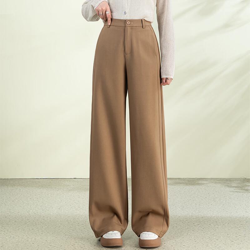 Fanzhen Women's High-Waist Wide-Leg Wool Blend Casual Pants
