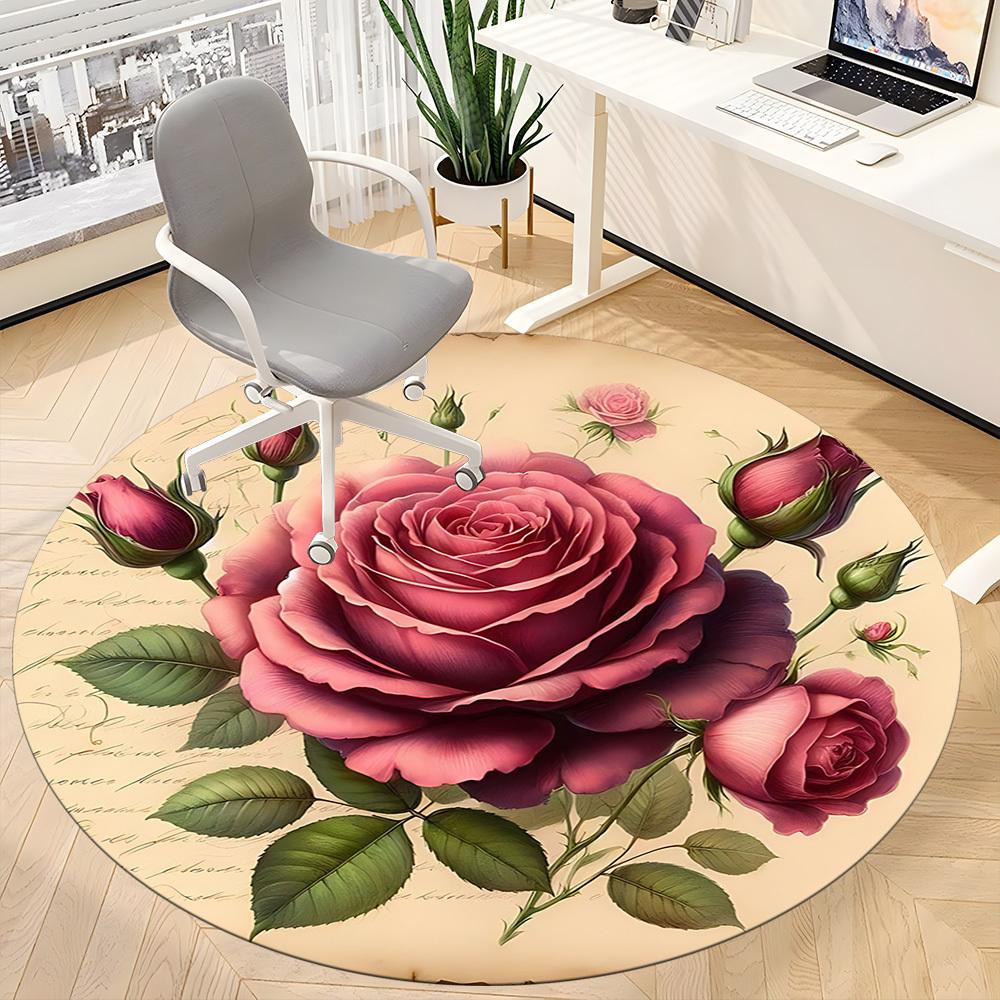1pc RoseChair Carpet for Office, Indoor Non-Slip Washable Polyester Fiber Carpet, Mat For Office, Machine Washable