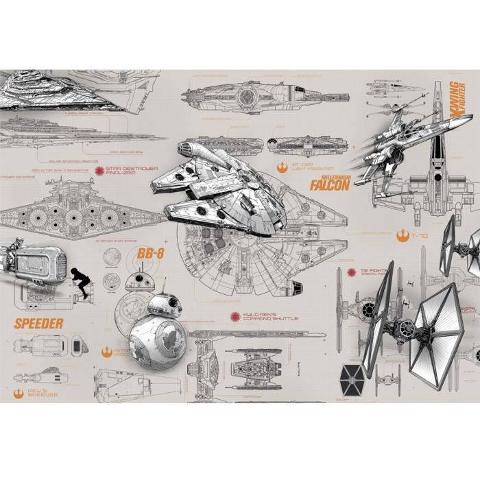 Wallpaper - Mosquito - Star Wars Blueprints - 368 X 254 Cm - Washable - Glue Included