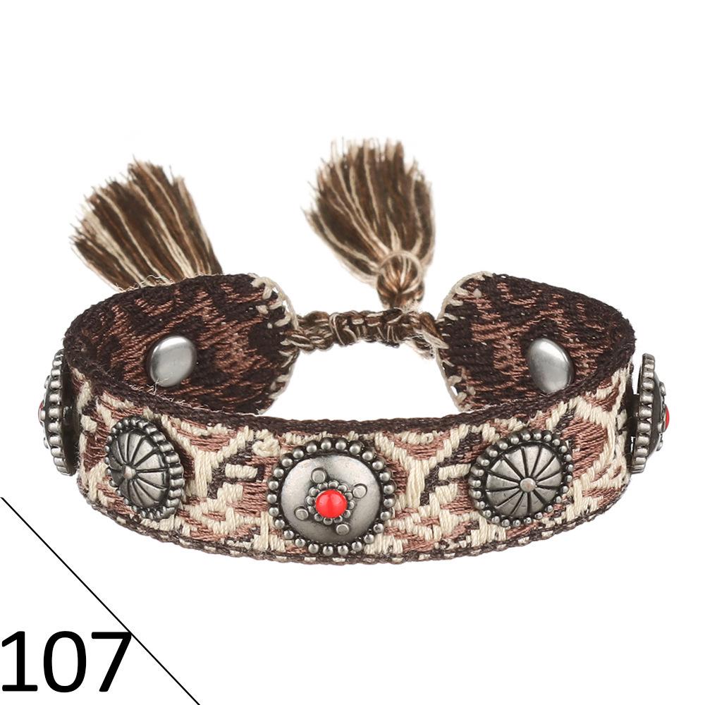 European Woven Bracelet with Metal Nail Buckle and Tassel for Women