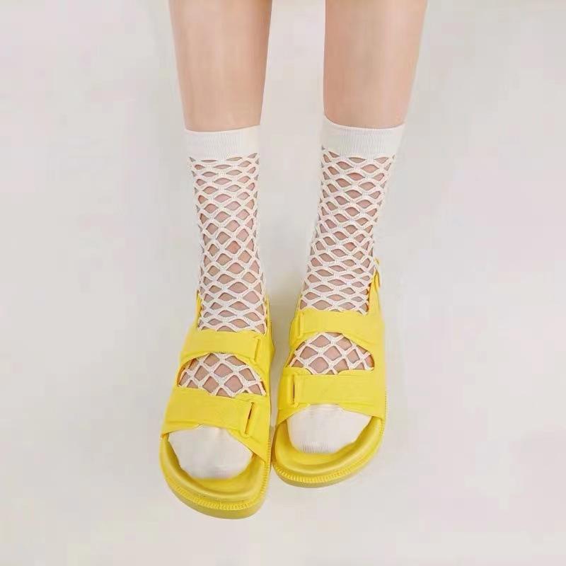 Summer Socks Women'S Solid Color Hole Socks Style White Breathable Thin Mesh Hollow Tube Socks