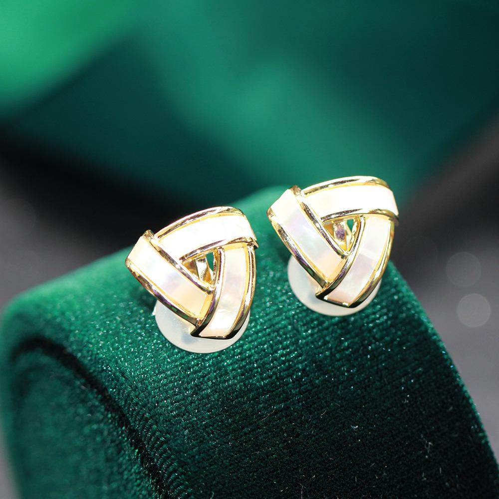 New Product Fashion Temperament Natural Shell Triangle Earrings Gold-plated Stud Earrings Without Earrings Earclip Earrings Women's Gift