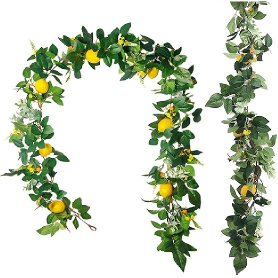 IUIBMI 6 Feet Artificial Lemon Garlands Spring Fruit Garland with Lemons Artificial Lemons Vines Garland for Front Door Home Kitchen Party Wedding