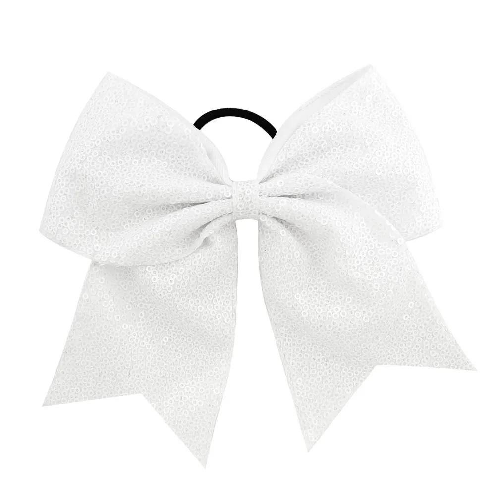 8 Inch Fashion Sequins Dovetail Bow Hair Loop Shiny Bows with Elastic Hair Ties Sparkly Headwear for Girls