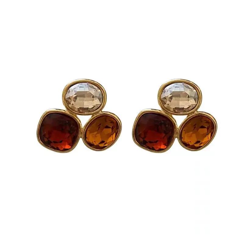 French High-end Brown Crystal Earrings For Women Fashion Luxurious Personalized Daily Accessories Prom Jewelry Anniversary Gifts
