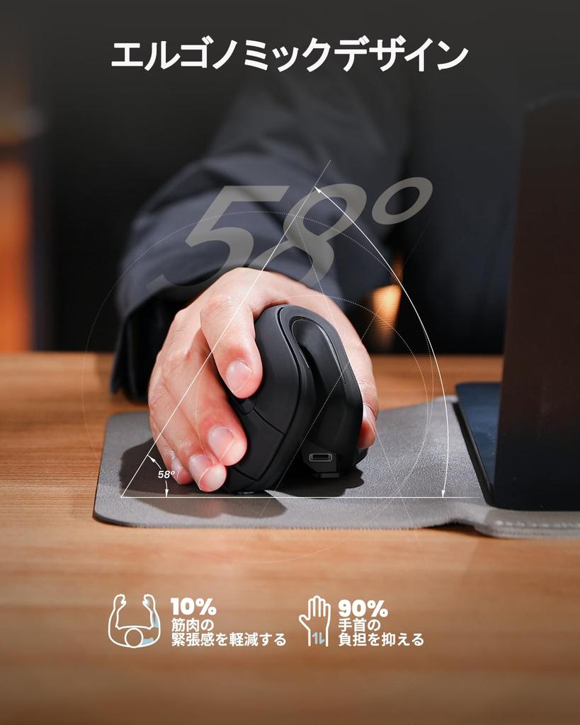 ProtoArc Ergonomic Wireless Mouse, 58° Vertical Position, Quiet Operation, 2.4G & Bluetooth Switchable, 3-Device Connection, 100016002400 DPI,
