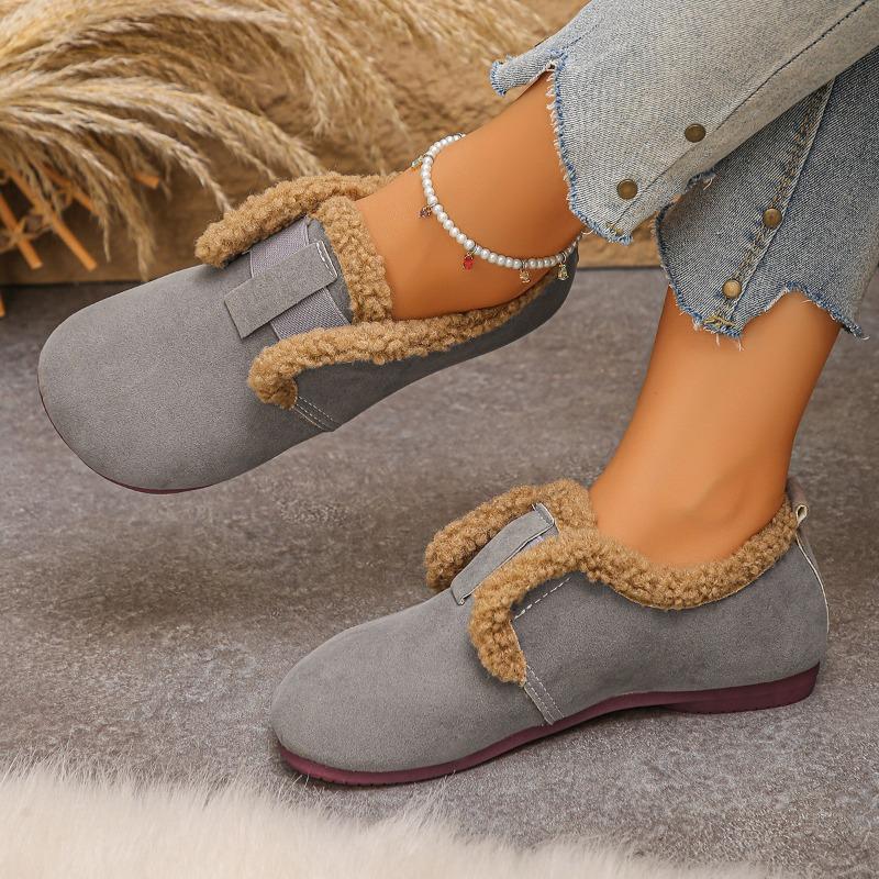 Flat-bottomed one-pedal large-size cotton shoes, new retro velvet warm women's warm fluffy shoes in autumn and winter