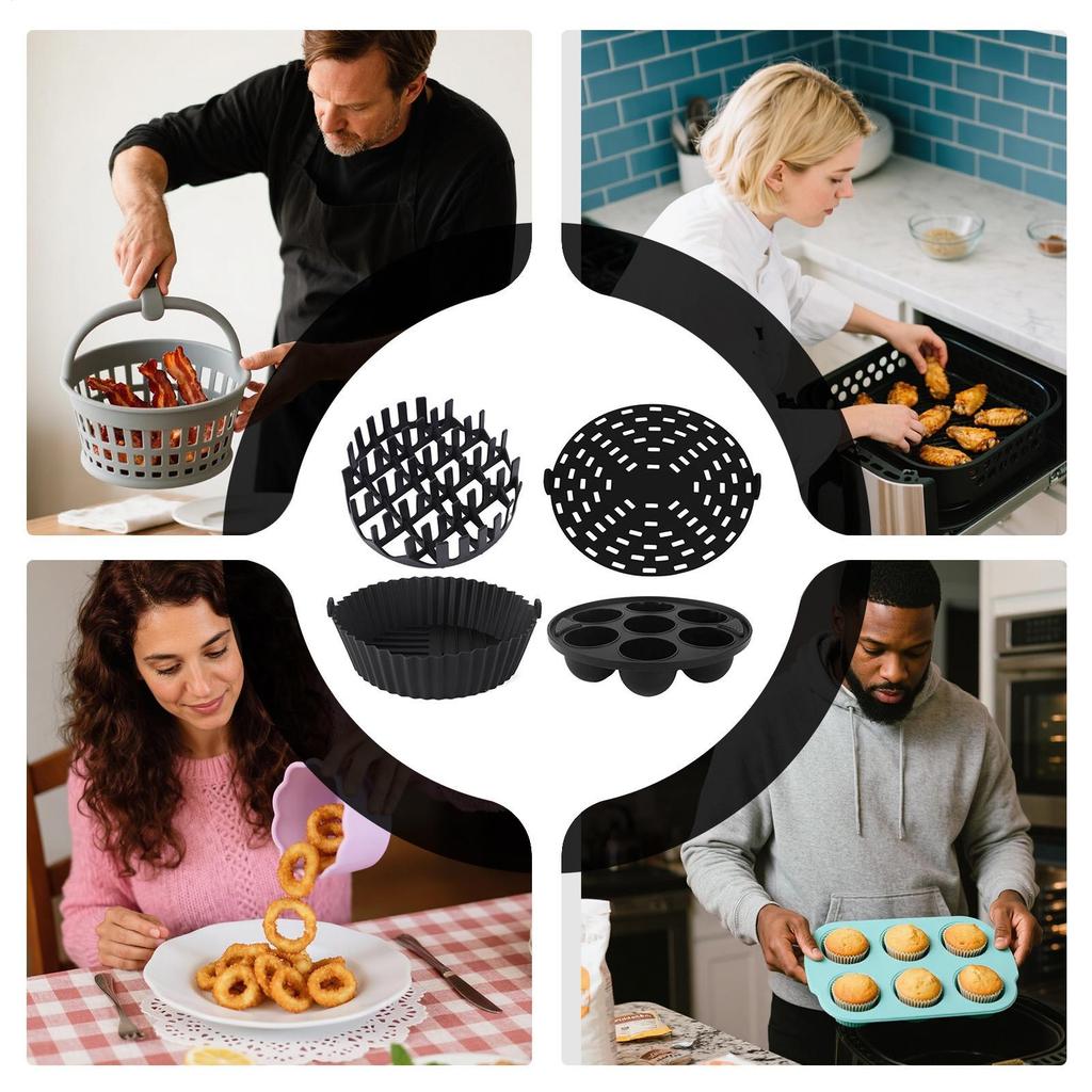 Silicone Air Fryer Liners 4 Pieces Liners Non Stick Air Fryer Basket Accessories Non Stick Air Fryer Basket Accessories