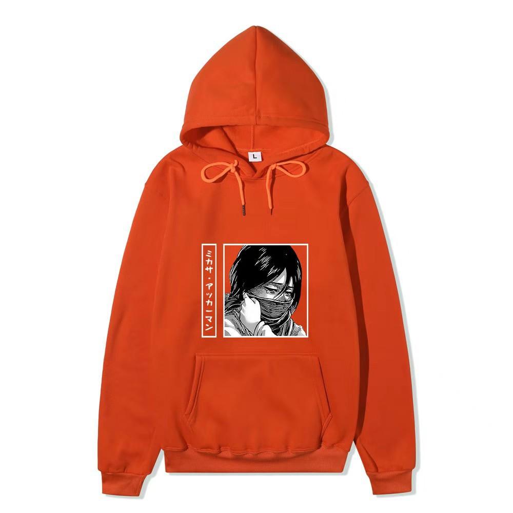 Unisex Attack on Titan Mikasa Ackerman Hoodie, Black White Manga Graphic Print Long Sleeve Pullover Hooded Sweatshirt Streetwear