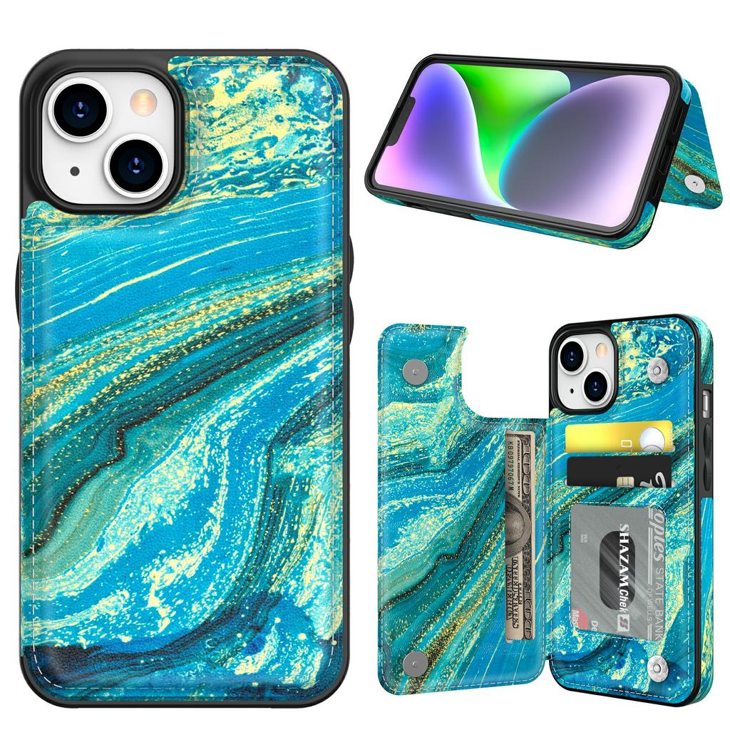 AHASTYLE WG08 For iPhone 14 Case Pattern Printing Wallet Kickstand Anti Drop Leather Phone Back Cover