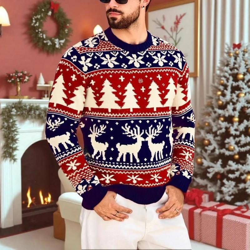 Christmas Theme 3D Print Hoodie Mens Casual Loose Fit Round Neck Sweatshirt