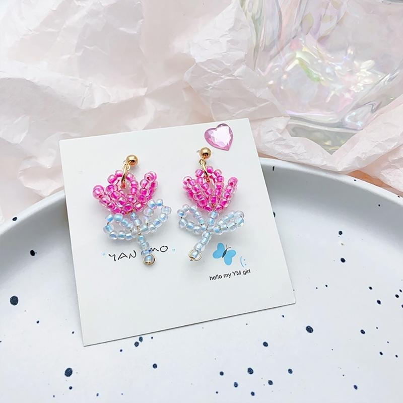 Glass Bead Floral Earrings Lightweight Ear Hooks/Ear Studs Allergy Free Glass Beaded Ear Pendants Handmade Ornament