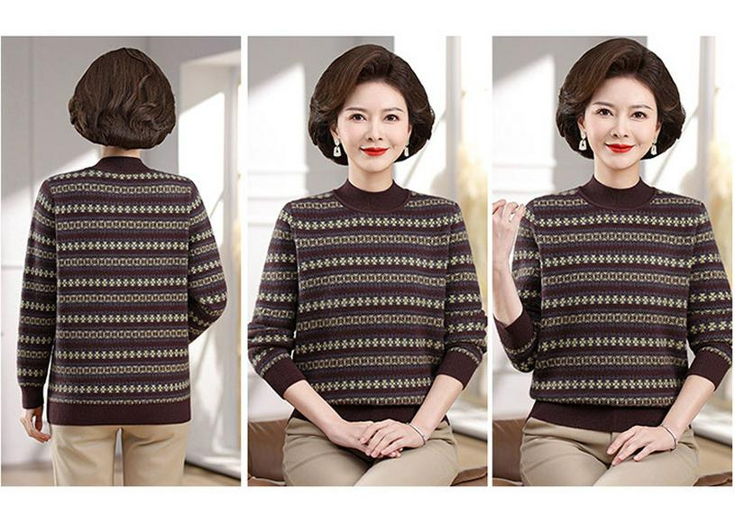 Mother's Winter Plus Velvet Sweater: Stylish, Fashionable, and Warm Base Layer for Middle-Aged and Elderly Women.