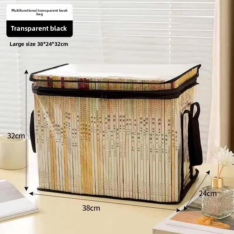 Space Saving Clear Transparent Book Storage Organizer with Sturdy Zipper Comfortable Handles for Bedroom Closet Storage