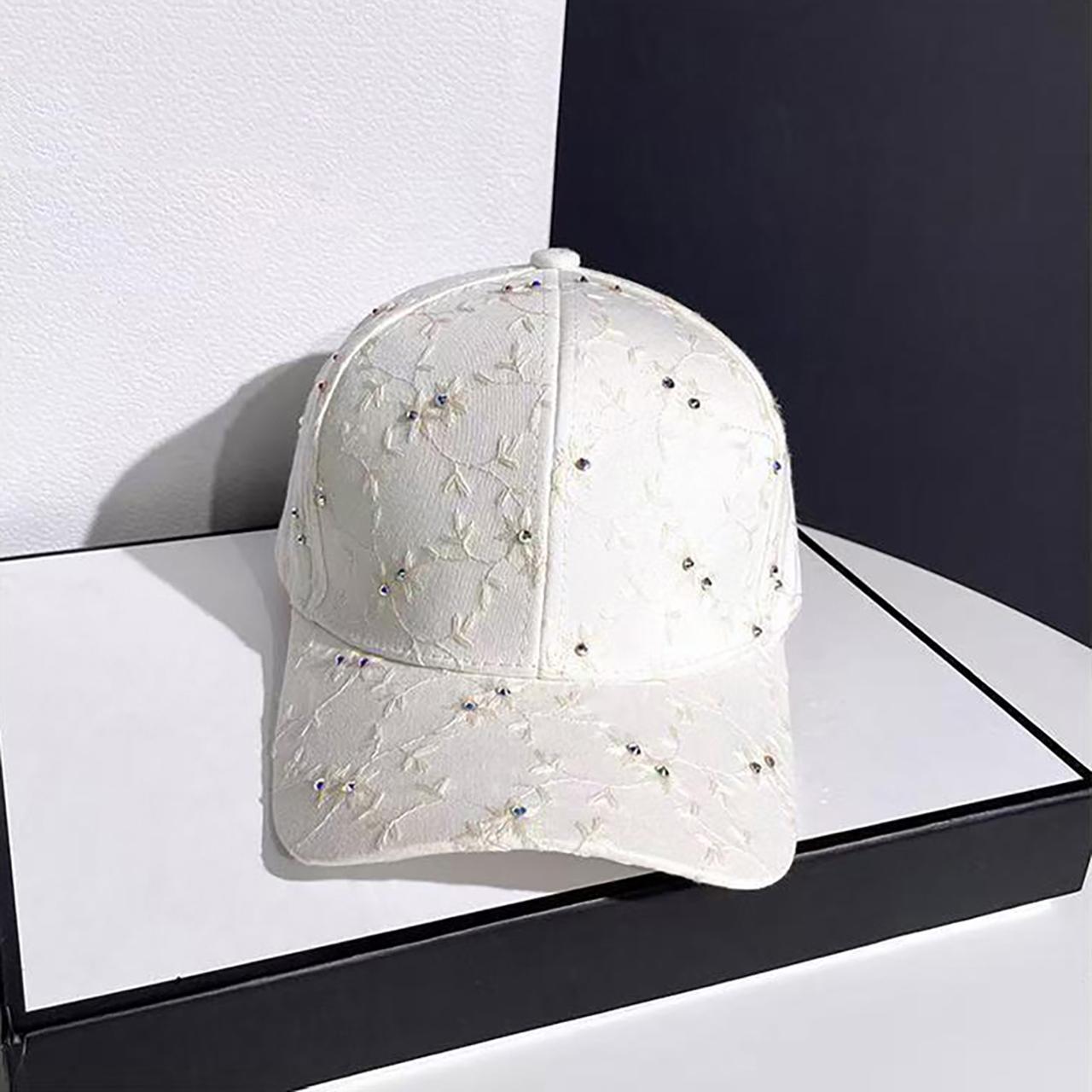 

Women Embroidery Flower Baseball Cap Shiny Rhinestone Small Floral Peaked Hat Female Girl Spring Summer Outdoor Sunshade Hats белый