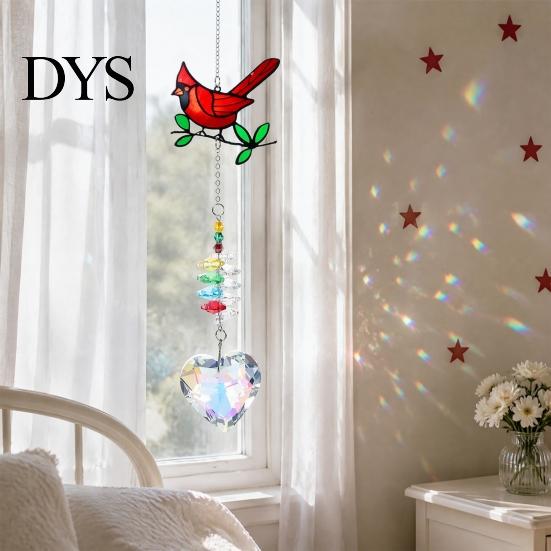 Decorative Prisms for Balcony Faux Crystal Red Bird Suncatcher with Chain, Window Hanging Ornament Interior Decor Prism Heart Pendant, Colorful