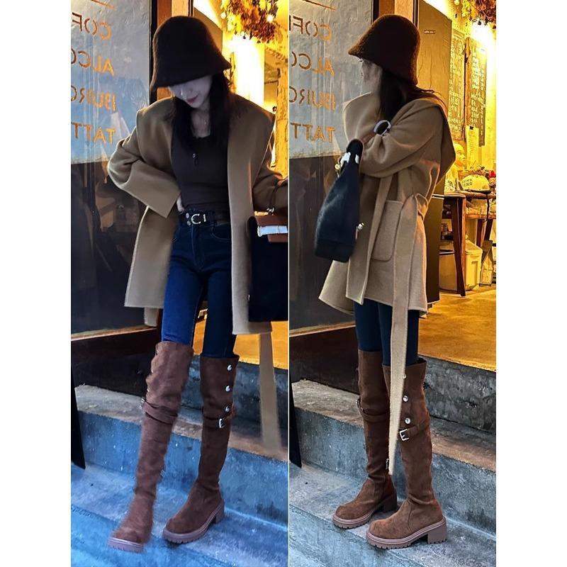 Fashion Knee Boots Women's High Boots Retro Black Outer Wear Western Boots Spring and Autumn New Models