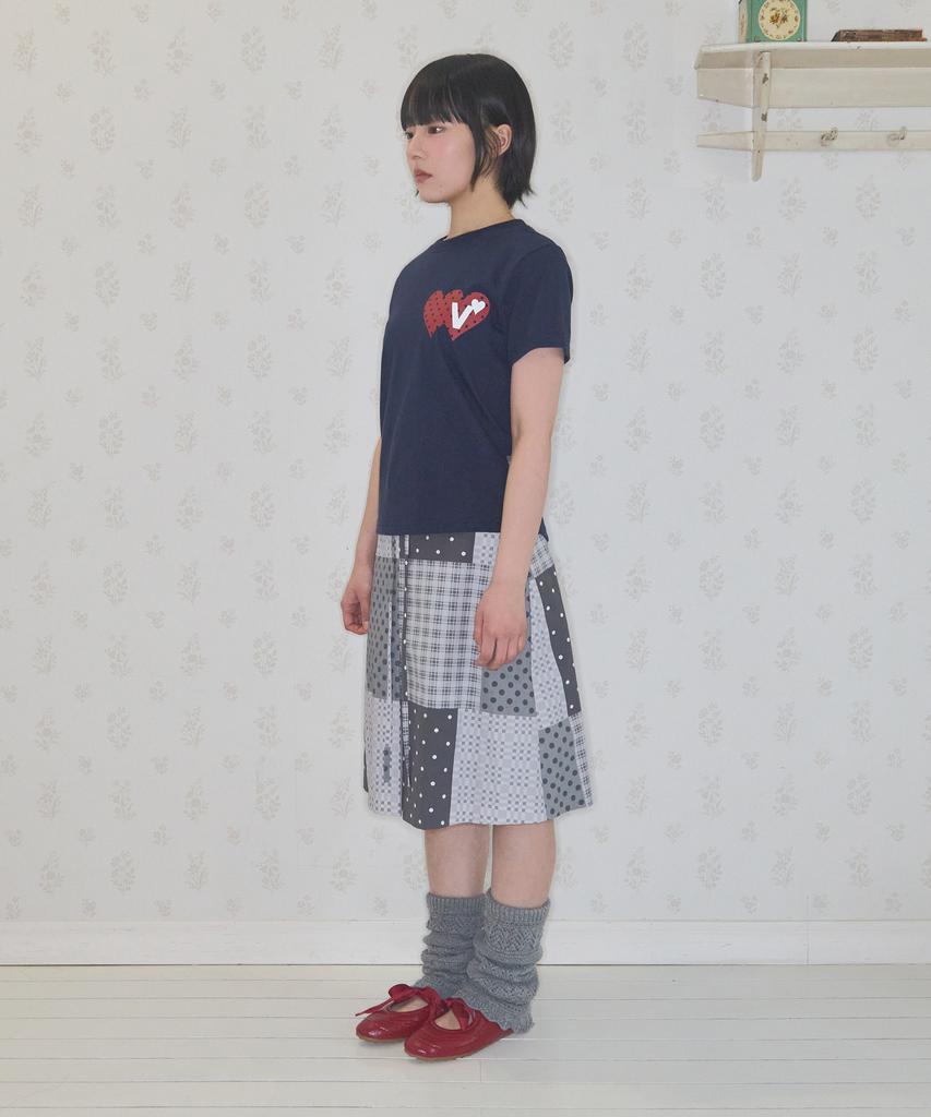 VIDEO JOCKEY Double Heart T-Shirt [Navy]