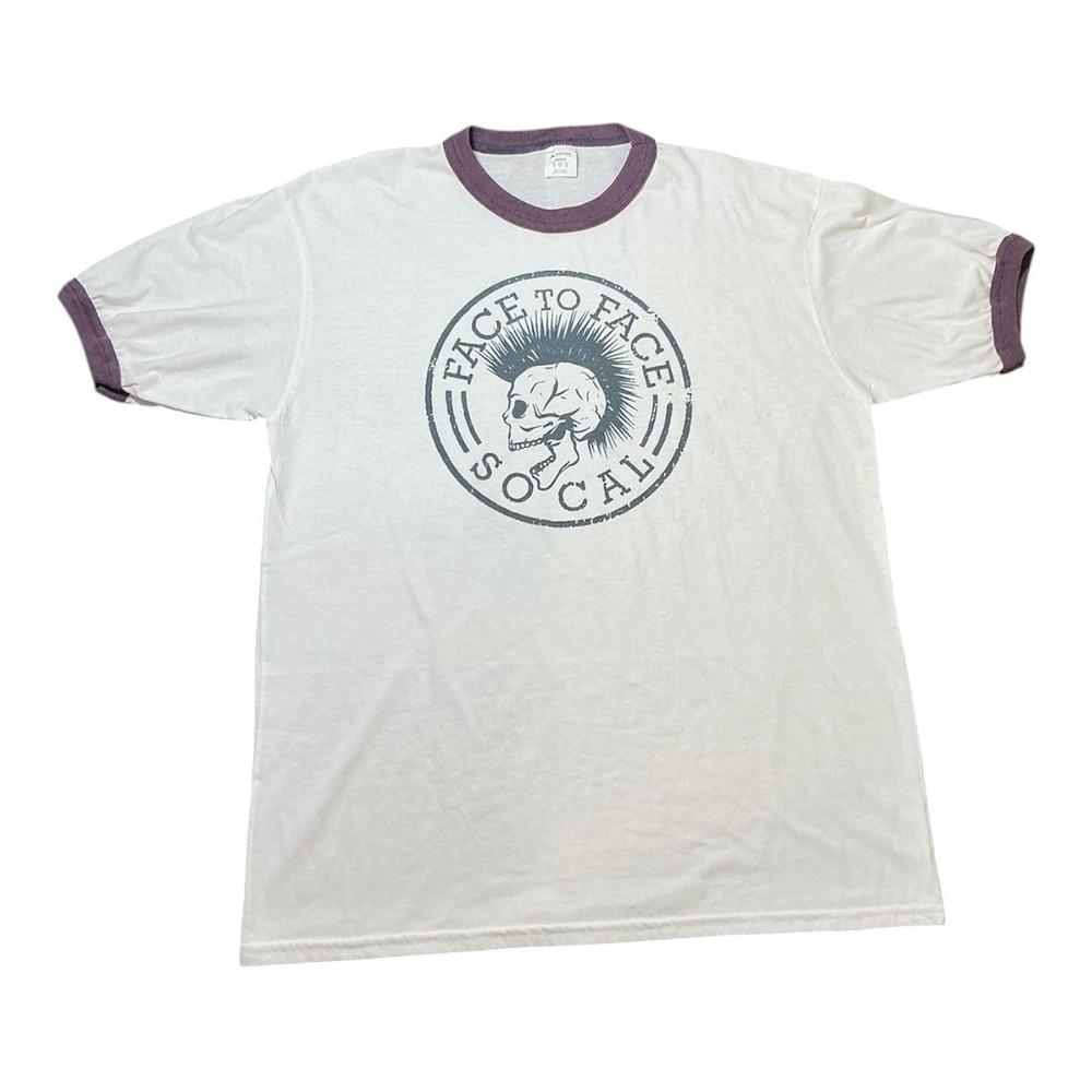 Face To Face SoCal Punk Rock Ringer TShirt White Purple Mohawk Skull Mens XL Unisex T-Shirt XXXL