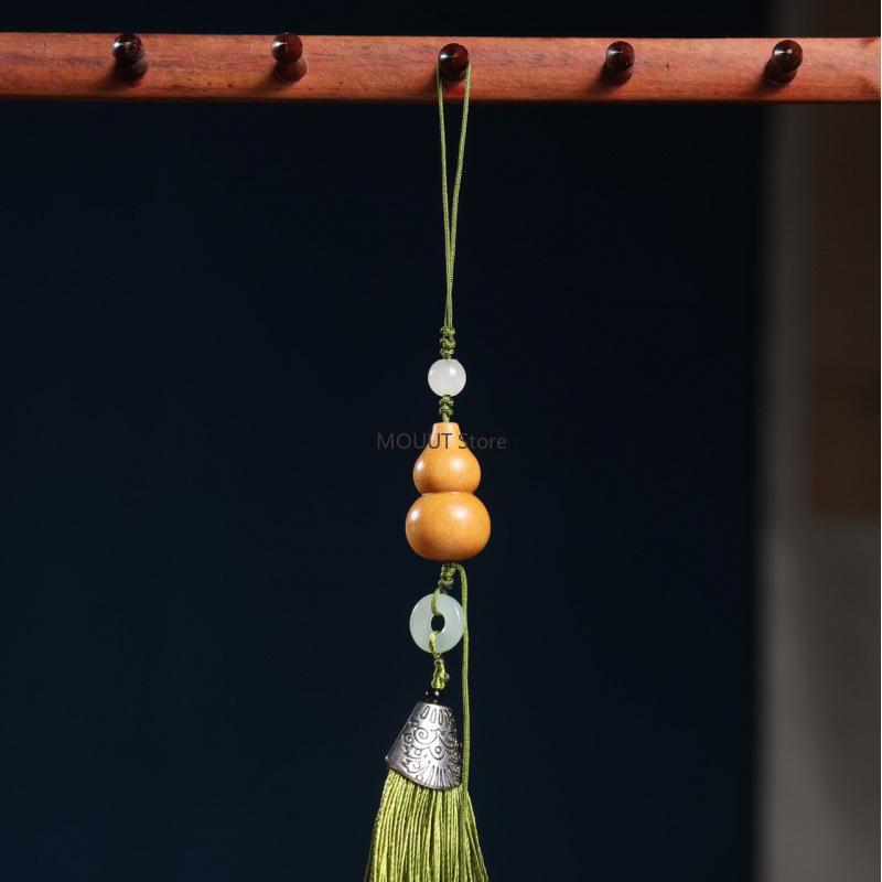 Handmade Wood Natural Gourd Car Hanging Paired with Tassels for Schoolbag/Mobile Phone Pendant Decoration,Gift-giving, Etc