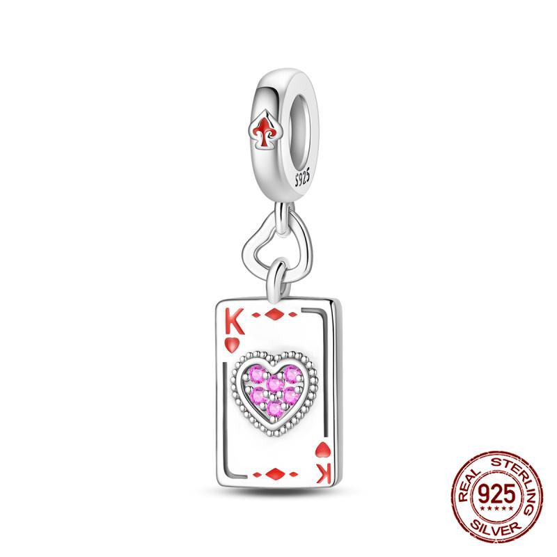 New Original 100%Copper Playing Cards Red Heart K Flush Charms Fit Originalbracelet Diy Jewelry Making Women Gift