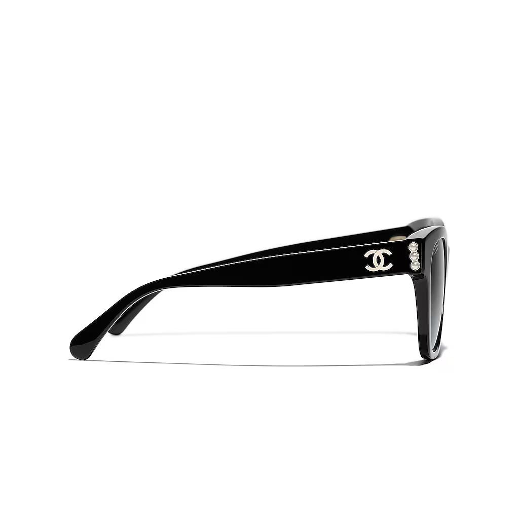 Chanel Glass Pearl Decoration Plate Frame Irregular Sunglasses Women's Black