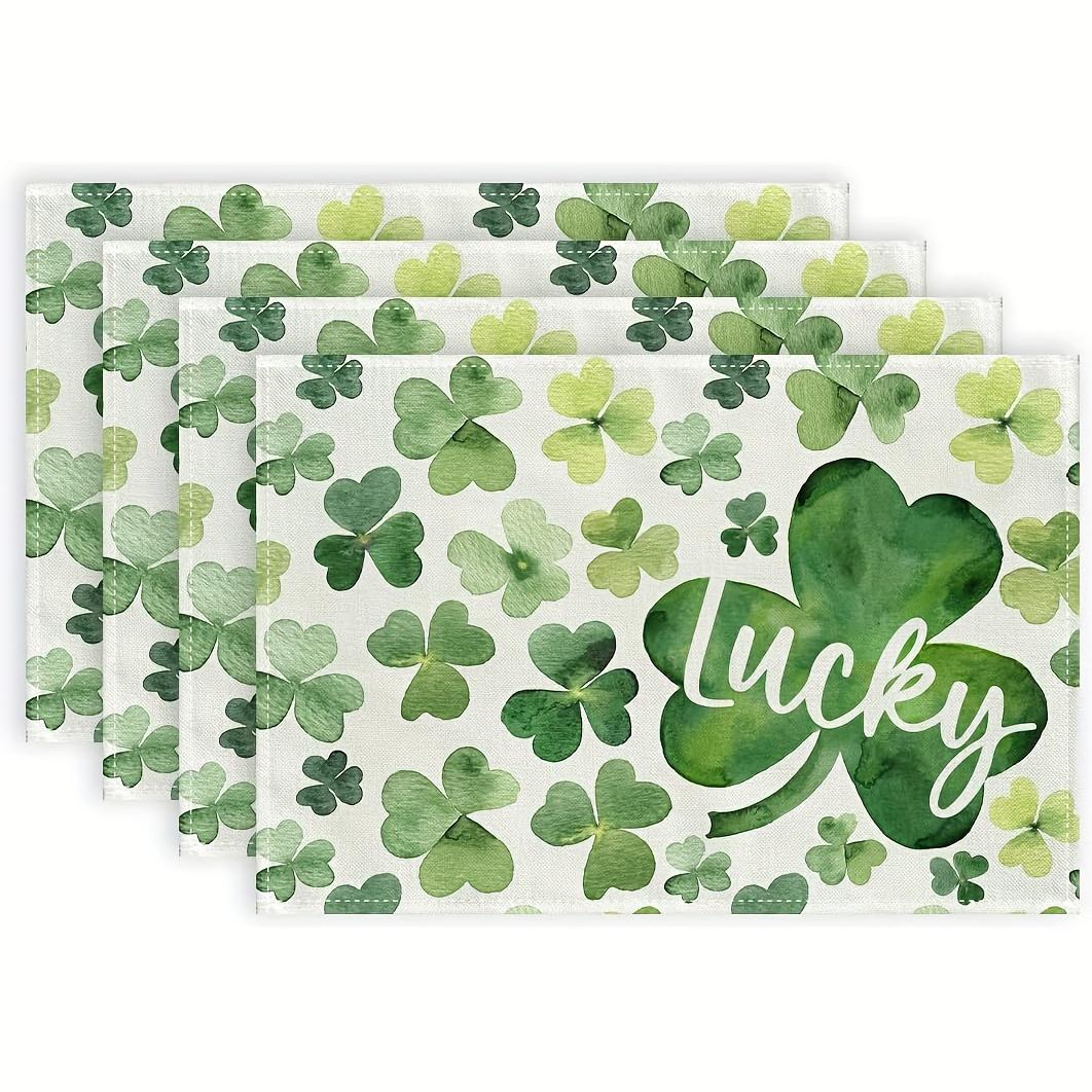 

JIT4/6pcs Set St. Patrick S Day Placemats with Green Letter Four-Leaf Clover, Seasonal Cottage Green Indoor Kitchen Placemats for Home Party 12X18 JRCD-51-4pcs