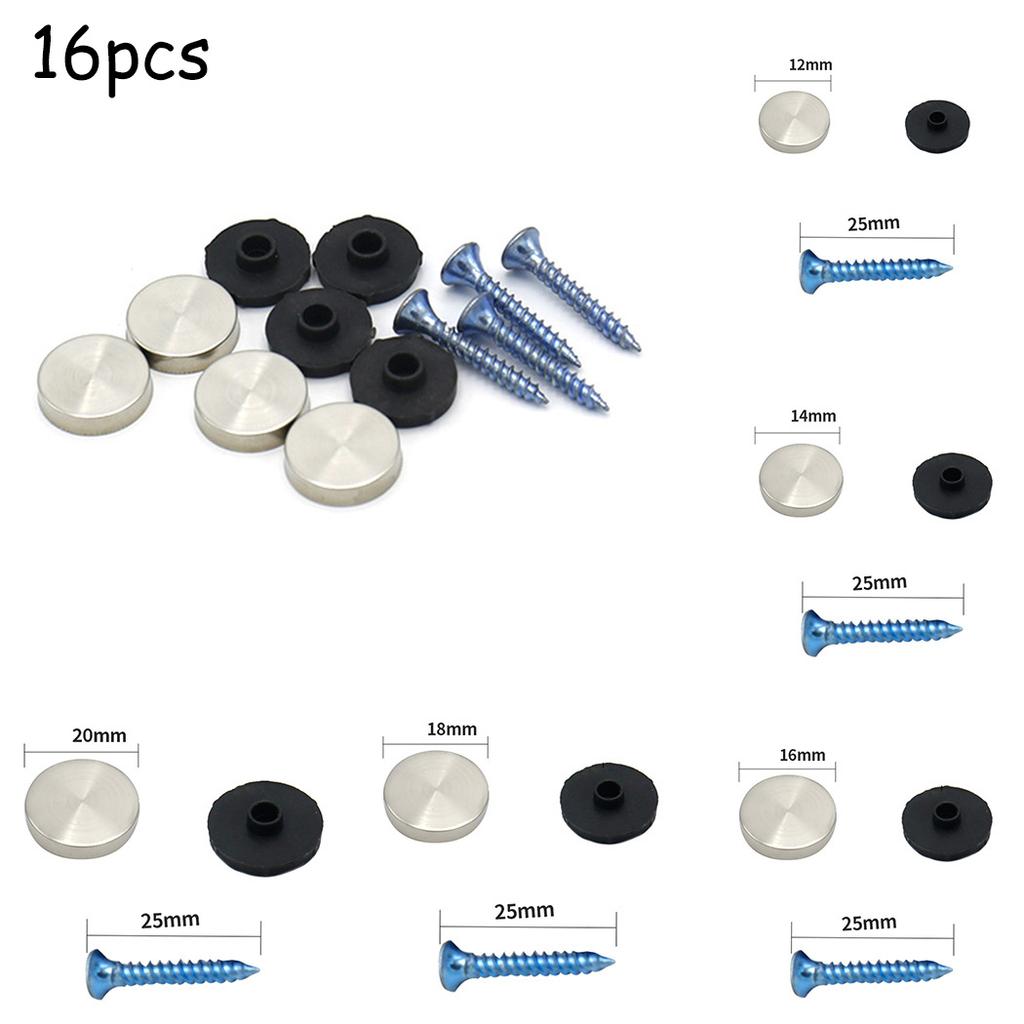 16pcs Stainless Steel Chrome Dome Cap for Screw Covering in Mirror Glass Furniture Bath Panel Sign and Display Installations