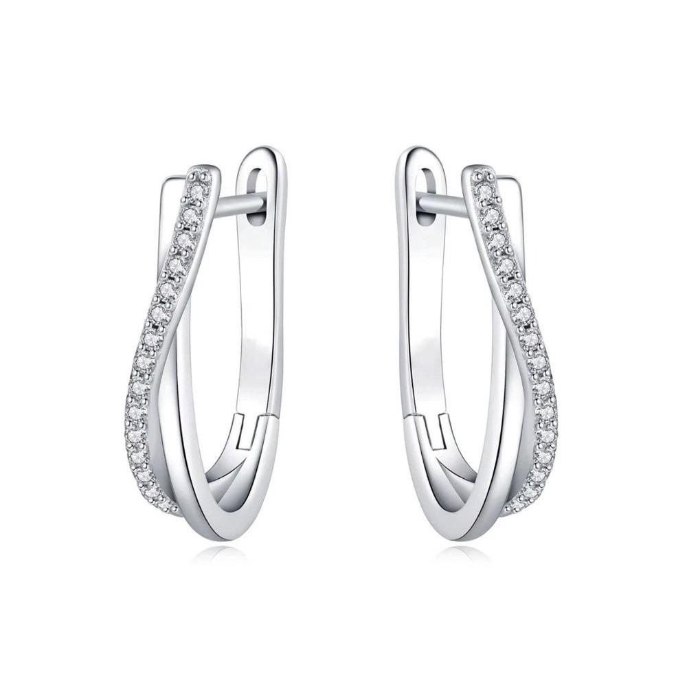 

Fashion Luxury Twisted Line Earrings Zircon Sparking Hoop Earrings Star Shape Silver Ear Accessory Women Gift