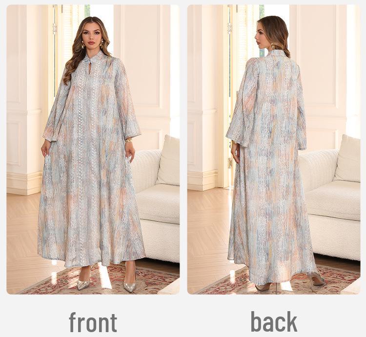 Elegantní abája s potiskem flitrů: Módní dlouhé islámské šaty pro ženy