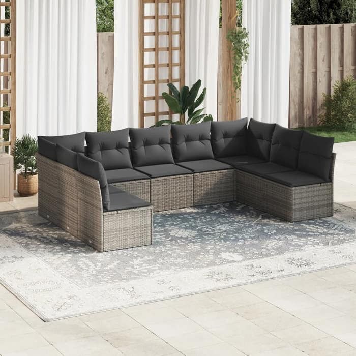 VidaXL Salon de Jardin avec Coussins 9 pcs, Canapés avec Pieds Réglables, Ensemble de Meubles d'Extérieur Patio Terrasse, 3249909
