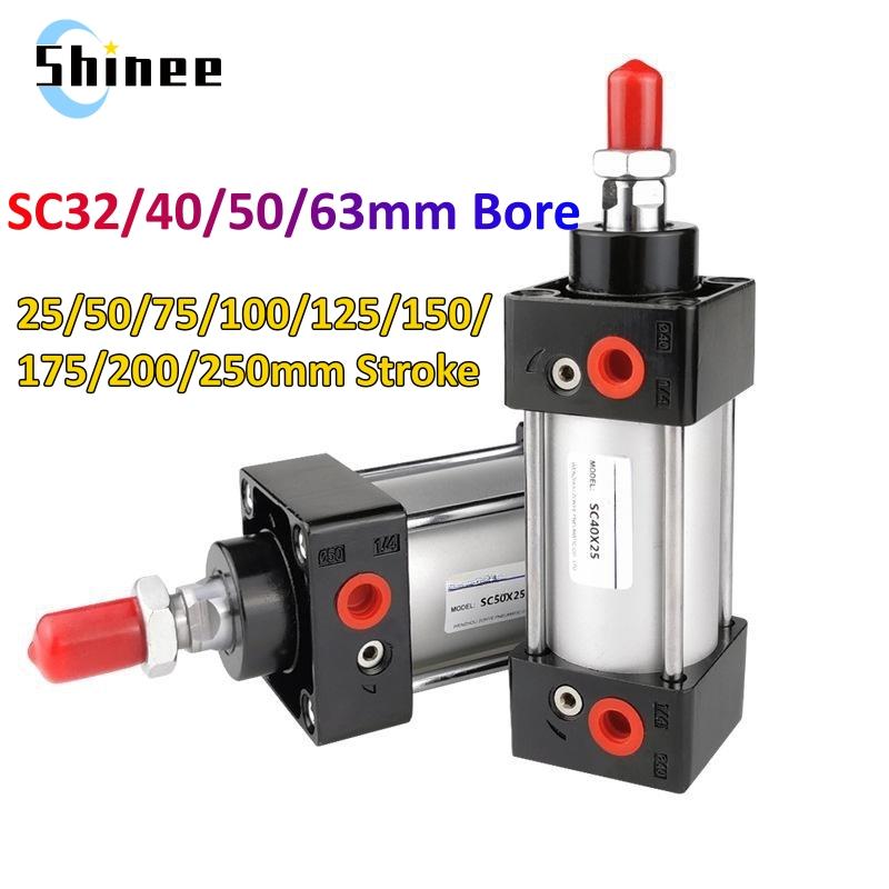 SC Standard Air Cylinder SC32/40/50/63mm Bore Small With Magnetic Pneumatic Cylinder Piston 25/50/75/100/150/200/250mm Stroke