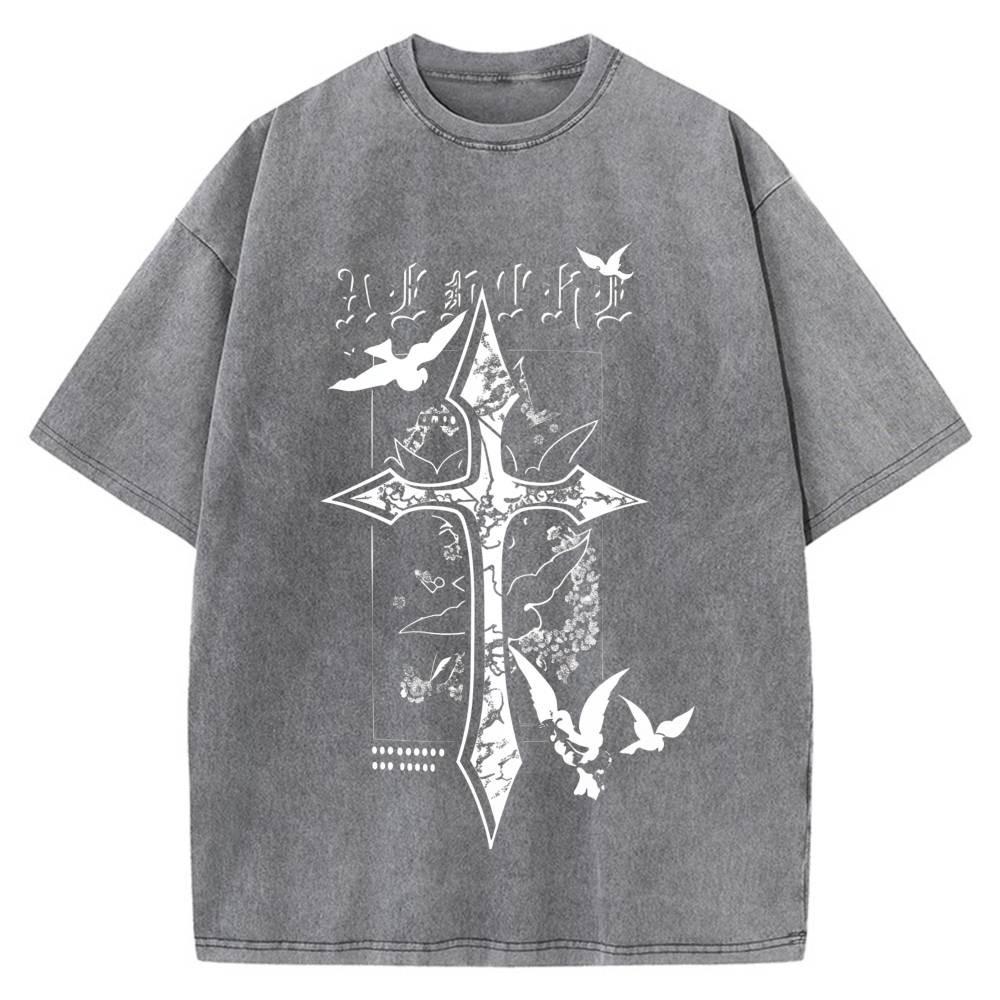 100% Cotton Oversized T-Shirt, Floral Cross Doves Vintage Streetwear Unisex Tee S