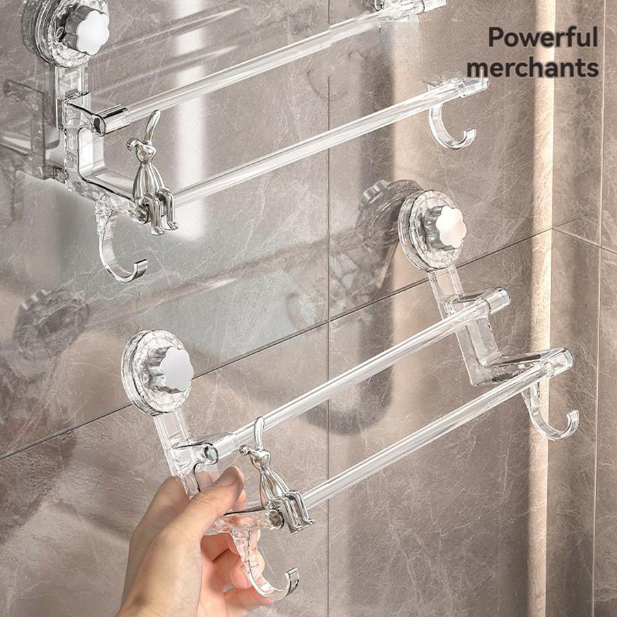 1pc Dual Pole Suction Cup Towel Rack for Household Bathroom Towel Storage with Hooks, Suitable for Both Dry and Wet Towels, Ligh