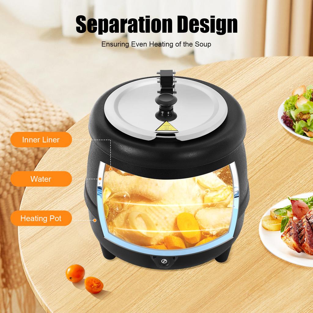 10.5QT Soup Warmers Commercial Soup Kettle Electric Soup Pot with Detachable Insert Pot Temperature Control Knob for Restaurants