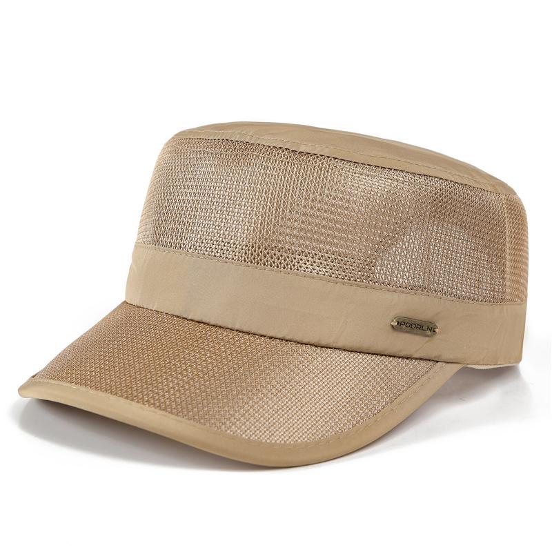 Men's Flat Top Hat Summer New Mesh Breathable Cap Outdoor Sun Hat Hat